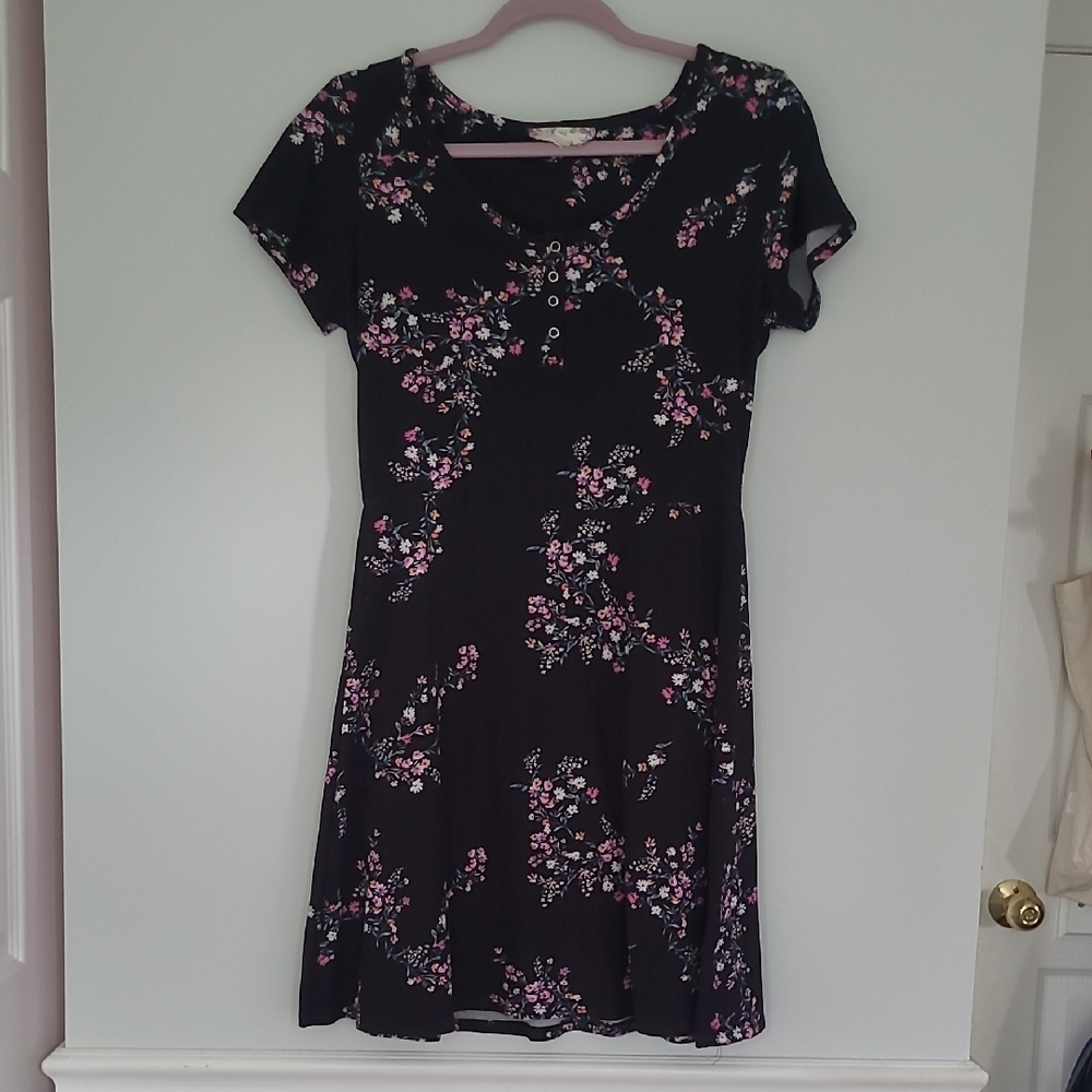 Pink Rose Black Dress With Pink And White Florals